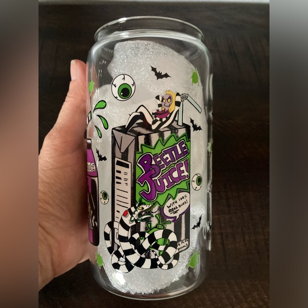 Hand Crafted Beetlejuice Glass Tumbler - Picture 6 of 11